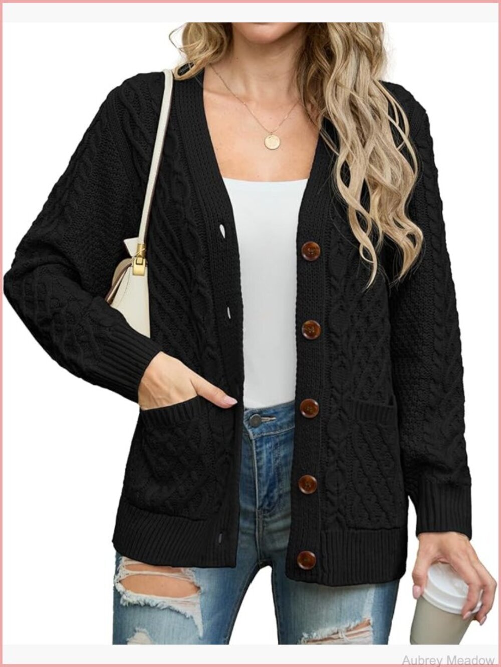 Long Sleeve Cable Knit Cardigan Sweater with Pockets